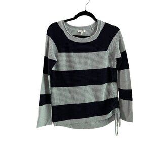 Maurices Women Sz S Green/Blue Striped Long Sleeve Waffle Knit Pullover Sweater